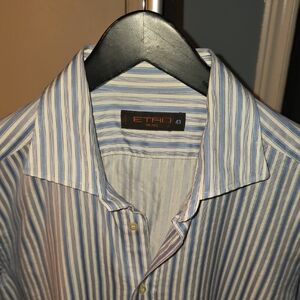 Etro Men's Dress Shirt in Blue and White Stripes